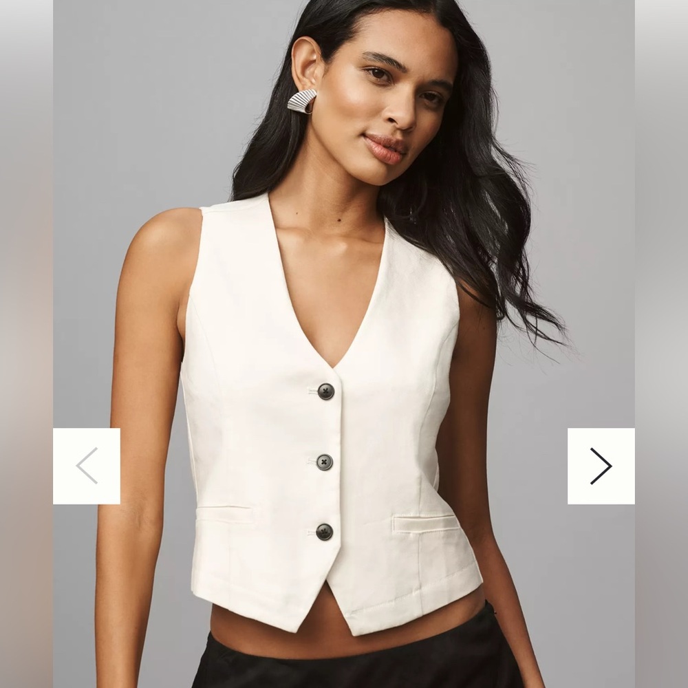 Maeve Linen V-Neck Button-Front Vest